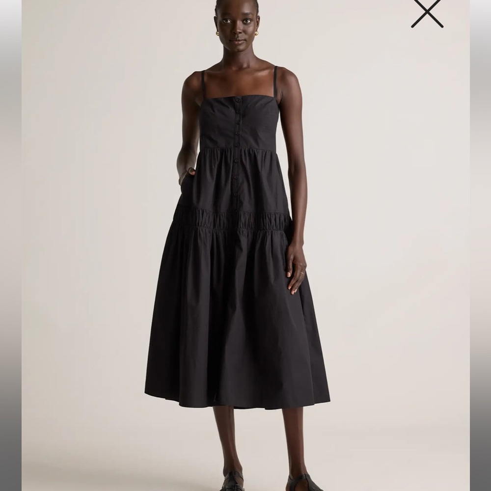 Quince 100% Organic Cotton Poplin Spaghetti Strap Maxi Dress Black size M